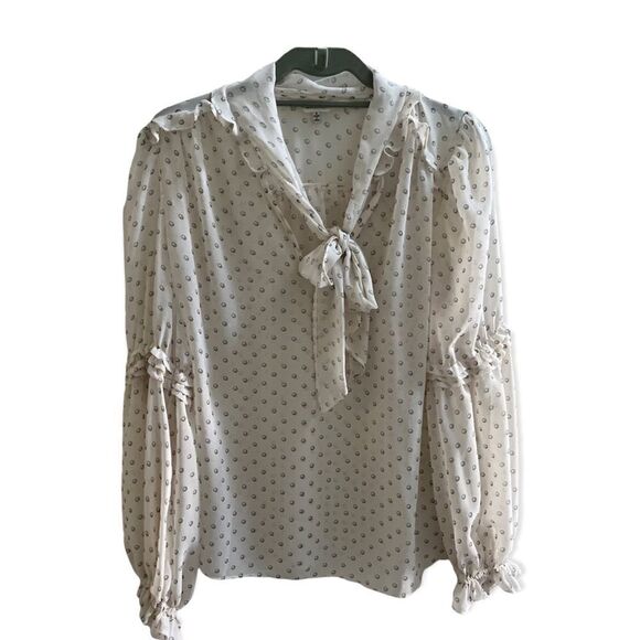 Max Studio Ruffle Trim Blouse w Bow Tie - Picture 1 of 3
